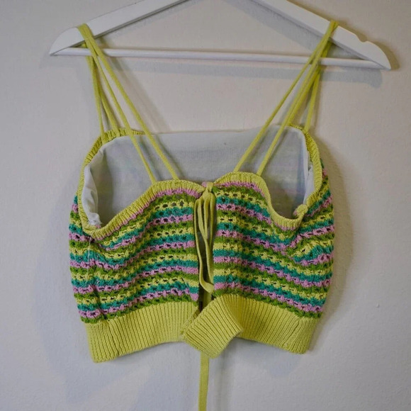 Stitch And Pine Women’s Crochet Y2K Striped Multicolor Cropped‎ Top Size XL - Picture 3 of 5